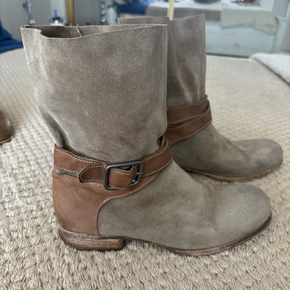 Officine Creative Women's Brown/gray Leather/Suede Buckle Distressed Boots SZ6.5
